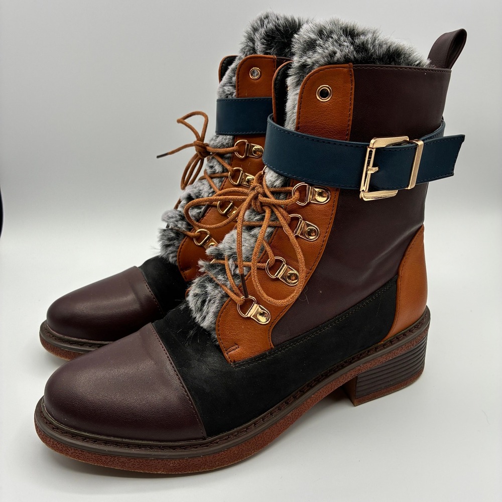 Patrizia Spring Step Hilvia Boots Womens Size 40 US 9 Brown Faux Fur Combat